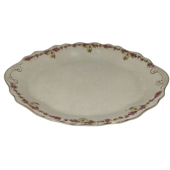 Antique Buffalo Pottery Princess Serving‎ Platter Dish Roses Gold Trim Twelve In - Picture 1 of 11